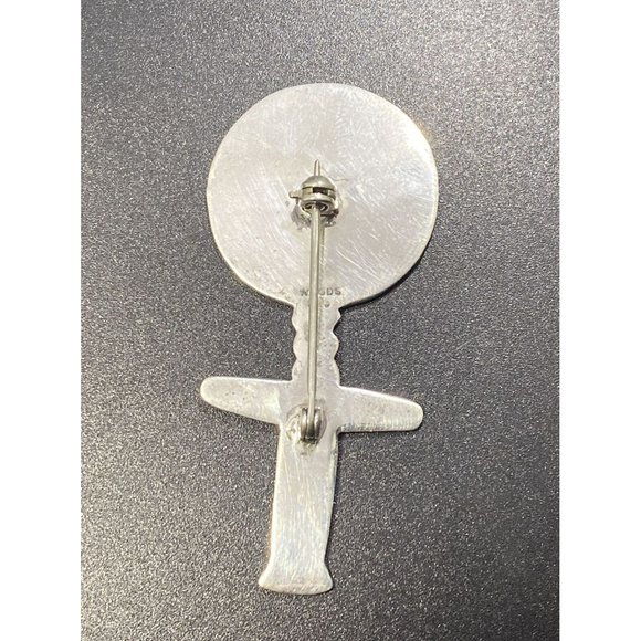 WOODS 925 Abstract Fertility Doll Brooch Pin Etched Vintage Signed - Picture 5 of 5
